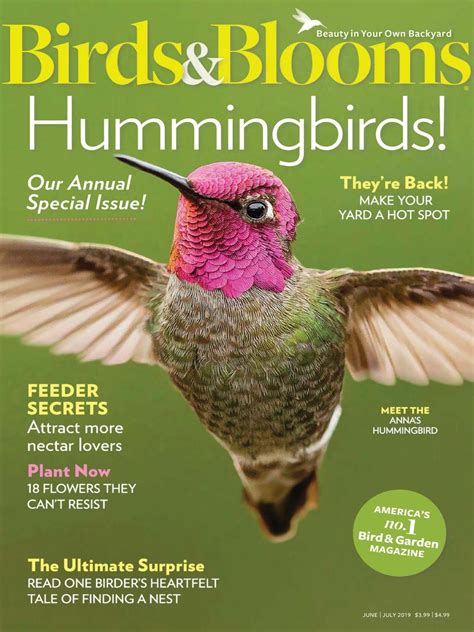 Birds and blooms magazine - If a magazine becomes unavailable, it may be replaced by another with the same renewal features. ... *Savings is based on current frequency and cover price; actual savings subject to change. Birds & Blooms frequency of publication is currently 6 times per year at the cover price of $36.94, which is subject to change without notice, and special ...